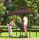 FAB BASED 5x8 Grill Gazebo with Extra Awning, All-Weather Steel Construction, Double Tiered & Resistant Canopy Roof, Metal Serving Shelves, 2 LED, Bottle Opener for Patio, Backyard, BBQ (Brown)