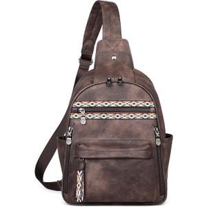 FADEON Large Sling Bag for Women, Leather Crossbody Purse Designer Anti Theft Sling Backpack, RFID Fanny Packs for Travel (Coffee Brown Retro Style)