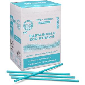 phade Eco-Friendly 7.75" Jumbo Drinking Straws, Un-wrapped 6000 Count - Sustainable Marine Biodegradable, Compostable, 10 Pack