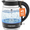 Chefman Electric Kettle, 1.8L 1500W, Hot Water Boiler, Removable Lid for Easy Cleaning, Auto Shut Off, Boil-Dry Protection, Stainless Steel Filter, BPA Free, Borosilicate Glass Electric Tea Kettle