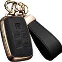 Key Fob Cover for Land Rover with Key Chain, Upper Leather + Soft TPU Key Cover Case Shell for Land Rover LR4 Range Rover Sport Evoque Jaguar XF XJ XJL F-pace (Black)