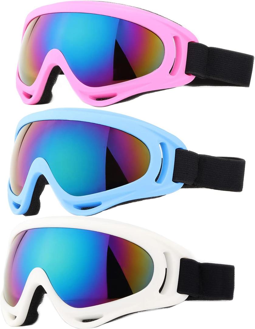 Yidomto Ski Goggles, 3 Pack Snow Goggles for Men, Women, Kids & Youth, UV400 Protection for Skiing & Snowboarding (One Size, Pink-white-blue)