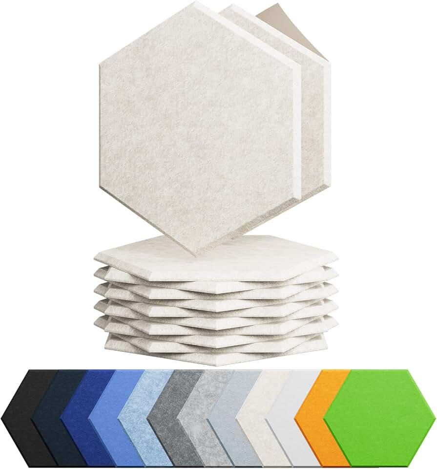 9 Pack Acoustic Panels Self Adhesive Sound Proof Foam, High Density Sound Acoustic Foam Panel, 12X10.23X0.4 Inch Hexagon Wall Panels in Home,Office,Reccording Room,Studio(Beige)