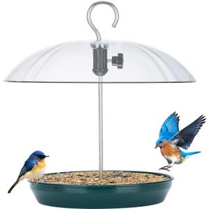 Kingsyard Adjustable Platform Bird Feeder for Outdoors Hanging, Metal Tray Bird Feeder with Dome Top, Attract Bluebirds Cardinals Goldfinches (Green)
