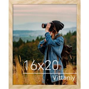 Vittanly 16x20 Picture Frame for Wall, Plexiglass, Displays Poster 11x14 with Mat or 16x20 without Mat, PVC Frame Material, Horizontal or Vertical Hanging, 1 Pack, Natural