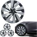 19 Inches Wheel Covers for 2025 2026 Tesla Model Y Juniper, Hub Protection Accessory, Replacement for Tesla Model Y 2025 Rim Protector, ABS Hubcaps 4-Piece, Black and White Color Contrast