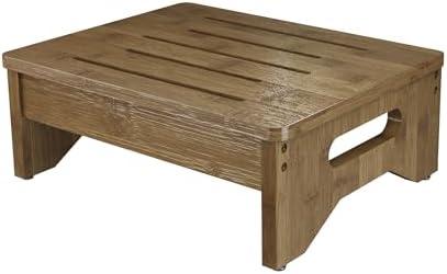 Wooden Step Stool for Adults & Kids, Non-Slip Rubber Feet, 6.5 Inch High, Lightweight Small Step, 400 Lbs Capacity, Bed Step Stool for High Bed, Bathroom & Kitchen (Walnut)