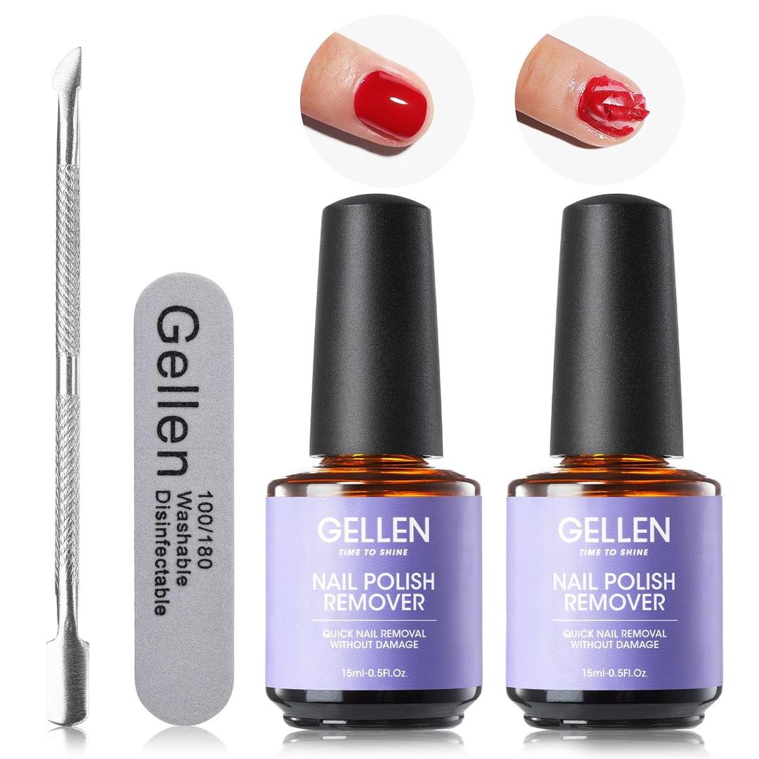 2 x Gellen 2 Pcs Gel Polish Remover Kit with Nail File and Cuticle Pusher - Easily Remove Gel Nail Polish in 2-5 Minutes