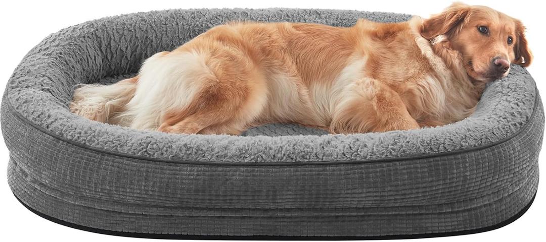JOEJOY Orthopedic Dog Beds Large Sized Dog, XL Egg-Crate Memory Foam Pet Couch Bed with Bolster Sides, Waterproof Lining, Removable Washable Cover & Non-Slip Bottom, Grey (XL(42"x 32"x 7.5"))