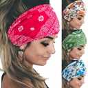 XEF Headbands for Women Bohemian Wide Floral Thick Hair Band No Slip Gym Elastic Twist Knot Athletic Headband Sweatbands Fashion Hair Accessories for Teen Girls