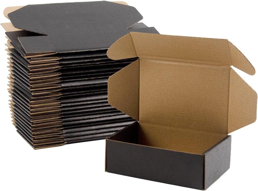 6x4x2 Inches Shipping Boxes Pack of 25, Packaging Corrugated Cardboard Mailer Boxes for Small Business, Black
