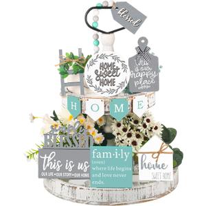 FairySandy 11 pcs Home Tiered Tray Decor This is us Rustic Farmhouse Tiered Tray Decorations Set Home Wooden Signs Vintage Farm Animal Farmhouse Tabletop Wood Signs for Kitchen Table Shelf Decor