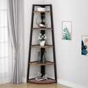 Tribesigns 70 inch Tall Corner Shelf, 5 Tier Rustic Corner Bookshelf Bookcase Industrial Corner Ladder Shelf Plant Stand for Living Room, Kitchen, Home Office (Brown), Large