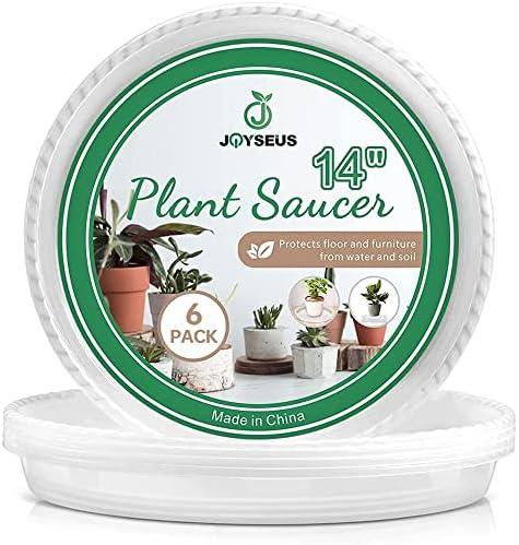 JOYSEUS Plant Saucers - 6 Pack of 14 Inch - Durable Plastic Plant Tray for Flower Pots, Clear Plant Saucer for Indoor Plants Pots & Outdoor Plants (6 Pack)