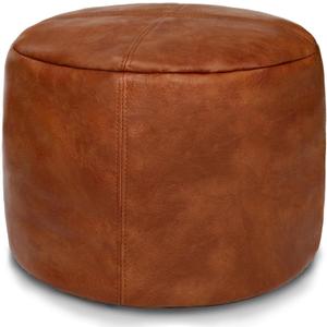 Thgonwid Unstuffed Faux Leather Pouf Cover, Handmade Footstool Ottoman Storage Solution, Floor Footrest Cushion, 16.5Dx12H, Amaretto