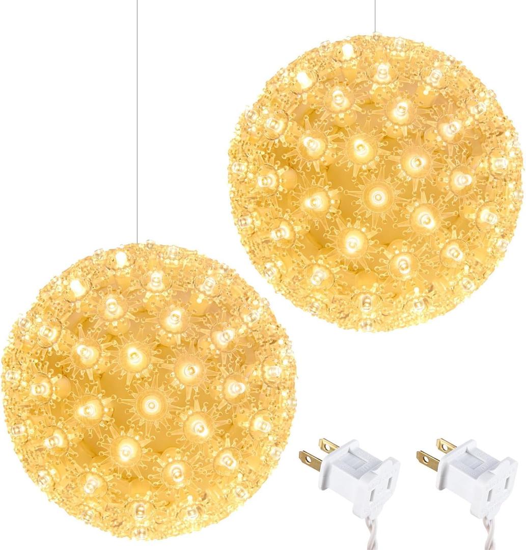 Brightown Outdoor Christmas Decorations-Starlight Sphere, Replaceable Bulbs with Add-On Plug, Lighted Sphere Balls for Trees Party Wedding Patio Indoor Decorations 6in-2pc 100 LED(Warm White)
