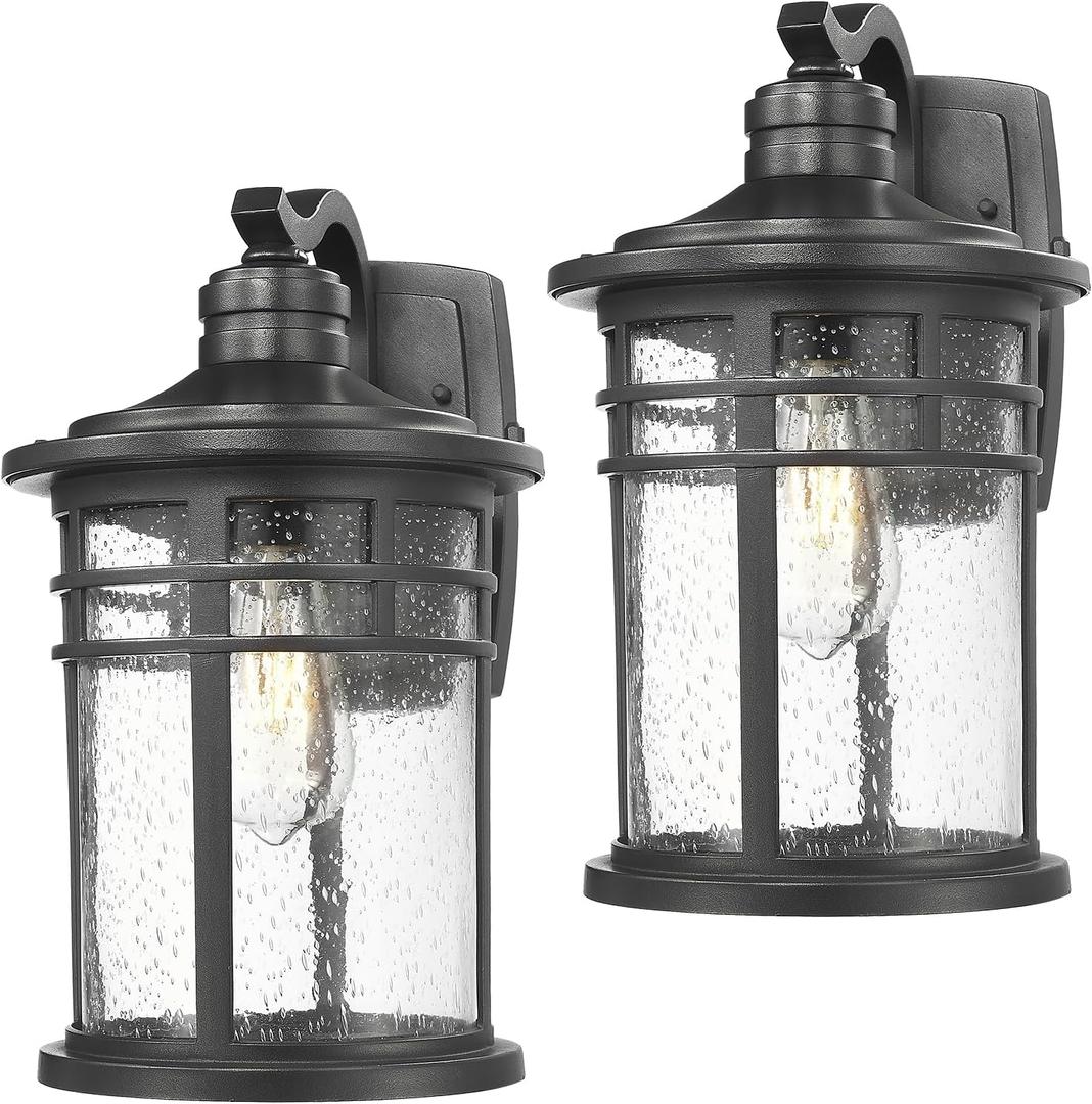  Darkaway 2 Pack Large Outdoor Porch Lights Wall Mount, 15inch Outdoor Light Fixtures Sconces Wall Lighting with Seeded Glass Exterior Lights for Patio Yard House Hallway Doorway Garage