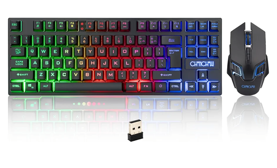 CHONCHOW Wireless Gaming Keyboard and Mouse Combo, Rechargeable 87 Key LED Light Up Keyboard Ergonomic Gaming Mouse, Backlit Wireless Mouse and Keyboard for Xbox PS4 PS4 PC Laptop