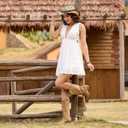 IUV Cowboy Boots For Women Western Cowgirl Boots Mid Calf Snip Toe Boot With Chunky Heel, 7.5, Camel