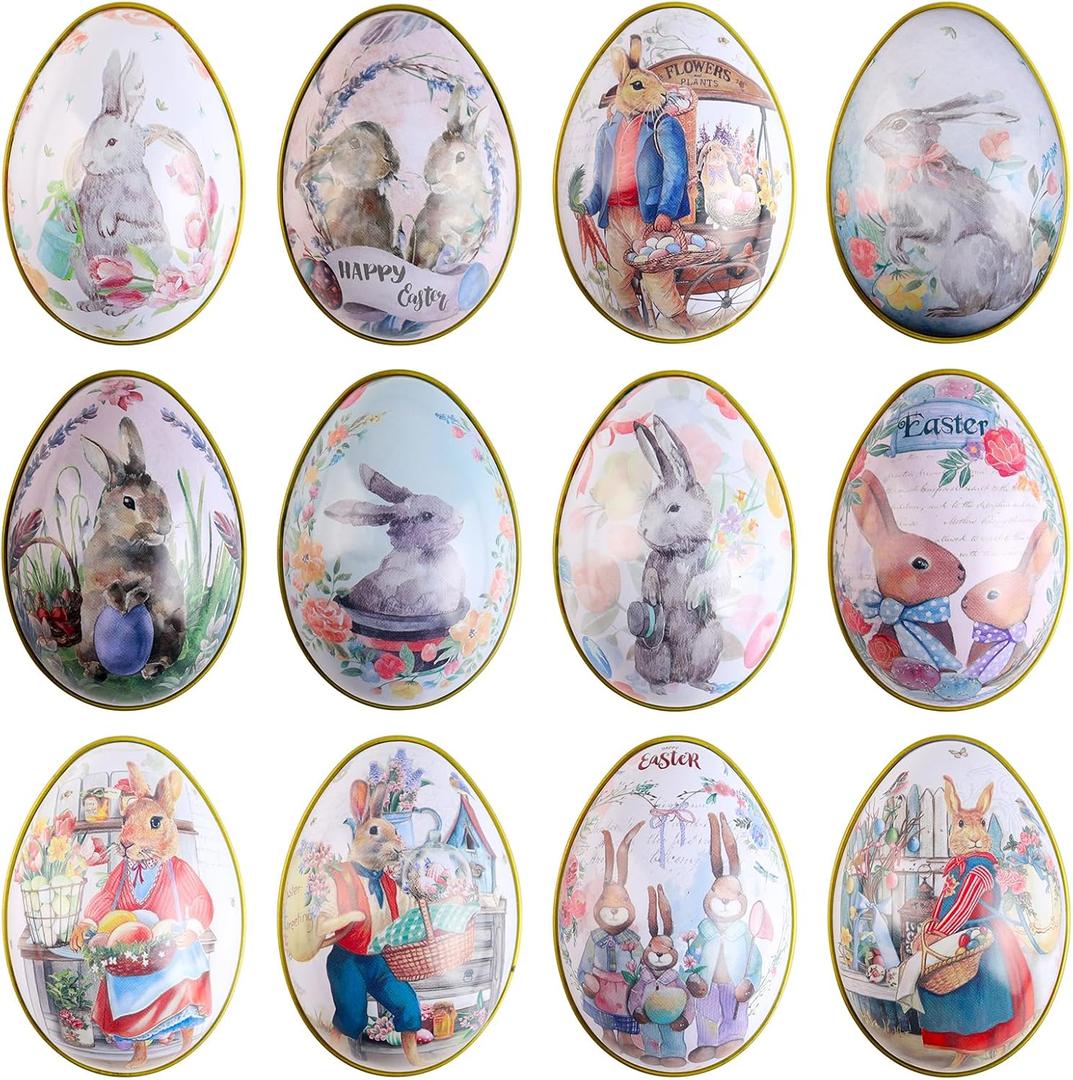 Crazy Night Assorted Metallic Easter Egg Container Different Design Wedding Supplies Painting Print Candy Packaging Box Tin Easter Day Eggs Random Color 