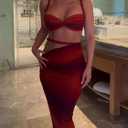 Women's Two Piece Skirt Sets Summer Beach Sexy Ruched Backless Cami Top And Cut Out Skirt Night Out Dress (M)