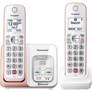 Panasonic Cordless Phone with Link2Cell Bluetooth, Voice Assistant, Answering Machine and Call Blocking, Expandable System with 2 Cordless Handsets - KX-TGD862G (Rose Gold)