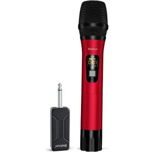 Wireless Microphone, Uhf Metal Dynamic Handheld Karaoke Mic, Rechargeable Receiver (Work 6hs),160ft Range, for Karaoke, Singing, Stage, Wedding, Speech, Karaoke Machine, Speaker, Amplifier, Mixer (Red)