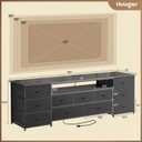 Huuger 70 Inch TV Stand for 75, 80 Inch TV, 11 Drawer Long Dresser with Power Outlets and LED Lights, Entertainment Center with Storage, Black Dresser with PU Leather Surface, 13"D x 70.9"W x 26.8"H
