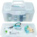 ArtBin 6918AH Twin Top 17 inch Supply Box, Portable Art & Craft Supply Organizer with Handle, [1] Plastic Storage Case, Translucent