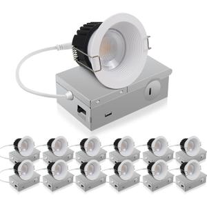 Adetu 3 Inch 5CCT Anti-Glare LED Downlight with Junction Box, 2700K/3000K/4000K/5000K Selectable, CRI90+, 12W COB, 1160LM, IP65 Waterproof, Dimmable-ETL and Energy Star Certified (White,12 Pack)
