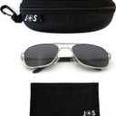 J+S Premium Military Style Classic Aviator Sunglasses, Polarized, 100% UV protection for Men Women (Square Frame - Silver Frame/Gray Square Lens)