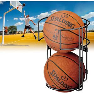 Vertical Ball Rack, Durable Standing Holder Wall Mount for Garage, Hanging Basketball Storage for Indoor or Outdoor, Sport Organizer for 2 Balls, Pole or Wall Mounted