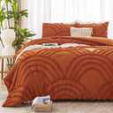 ENJOHOS Burnt Orange Twin Comforter Set, 2 Pieces Boho Style Comforter, with Tufted Rainbow Pattern, Lightweight Fluffy Microfiber Comforter for All Season, with 1 Pillowcase