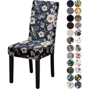 Chair Covers for Dining Chair Set of 6, Stretchy Soft Parson Chair Covers Removable Washable Kitchen Dining Room Chair Slipcovers with Elastic for Universal Fit (Flowers Dark)