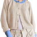 Girls Cardigan Sweater Kids Color Block School Uniforms Button Down Long Sleeve Knit Tops Tweens Winter Clothes