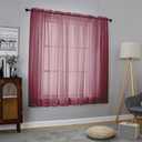 Chyhomenyc Burgundy Sheer Curtains 63 Inches Long 2 Panels Set, Light Filtering Voile Window Drapes for Bedroom Living Room, 42Wx63L Inch, Burgundy, 2PCS
