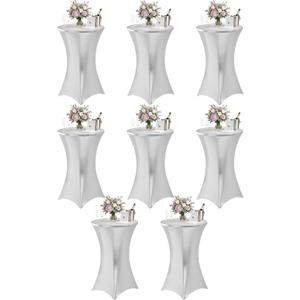 Cocktail High Top Table Covers - 32x43 Inch Fitted Spandex Round Cocktail Tablecloth for Bar Height Standing Table Cloths Reusable, for Party Wedding Banquet Event Decorations, Shiny White, 8 Pack