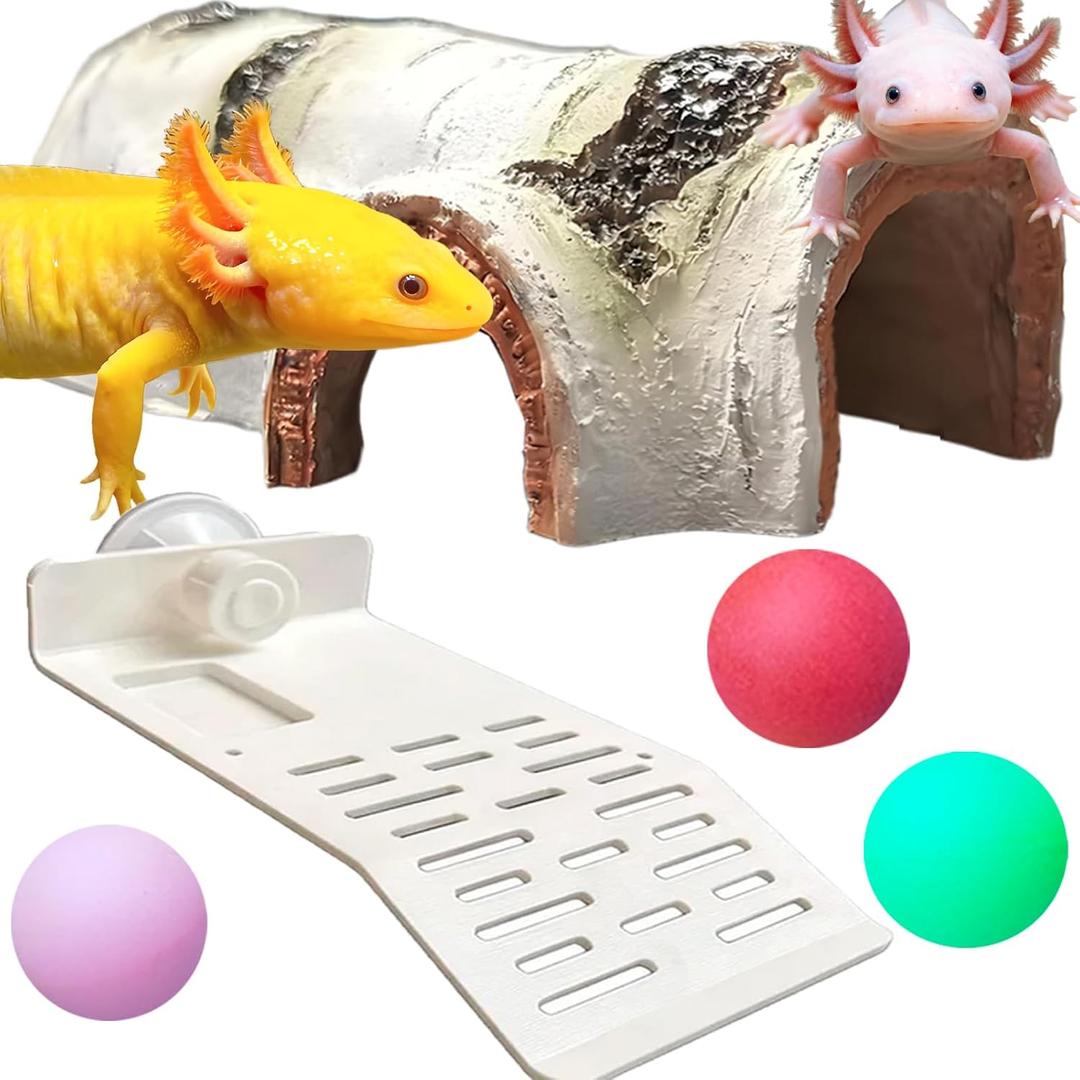 7 pcs Axolotl Hideout Set with Cave Fake Water Plants Filter Balls Reptile Hides Aquarium Terrarium Corner Hideaway Underground Curve Tortoise Turtle Hideout Lizard Fish Tank Decor Accessories