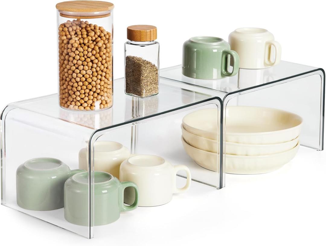 Syntus Clear Cabinet Organizer, Kitchen Shelf Organizers Set of 2 for Pantry Shelf, Plate & Spice Rack Organization