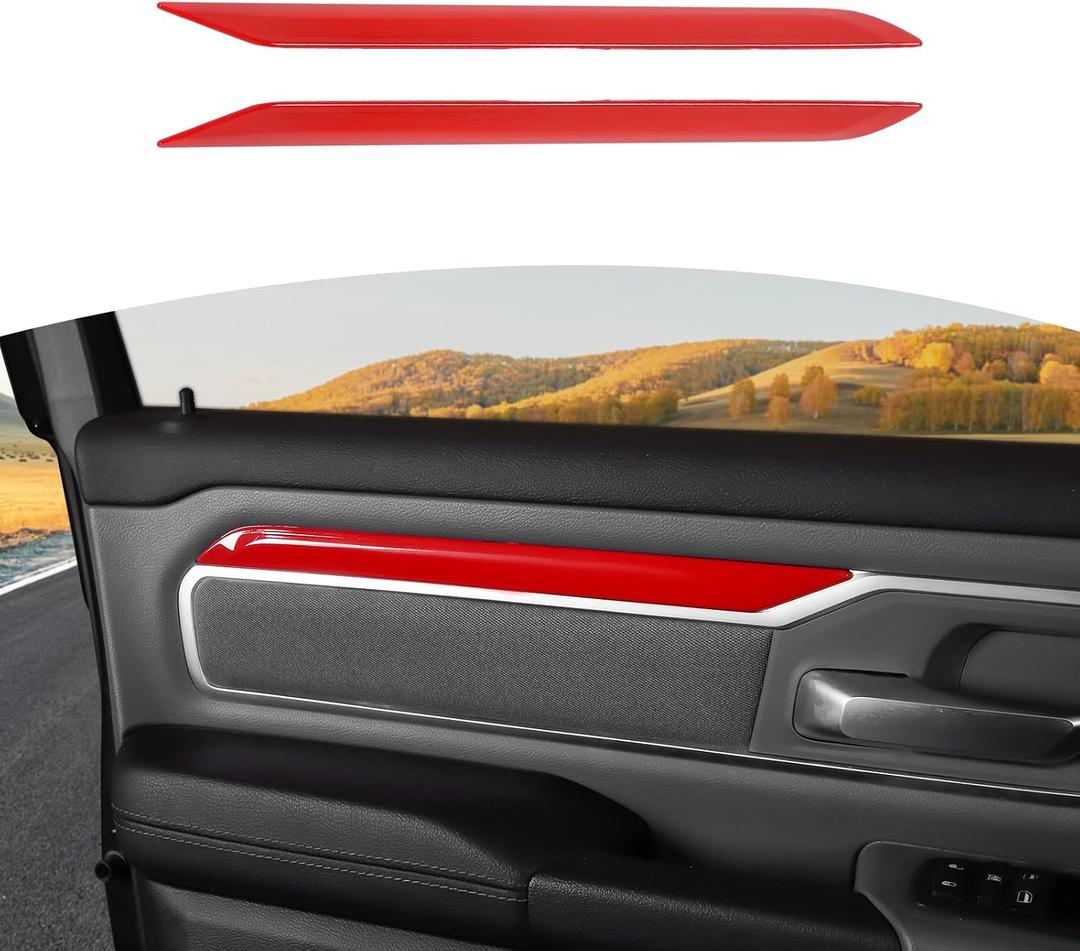 for RAM Front Door Interior Trim Cover Strips Fit for RAM 2018-Present Red Interior Accessories 2pcs