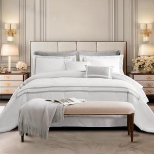 SHALALA White Comforter Set King, 8-Piece Hydro-Brushed Wooly Feel Hotel Style Modern Luxury Bedding Comforter Set with Matching Fitted Sheet,Flat Sheet,Pillow Shams,Decorative Pillows for All Seasons, 1 Comforter (K: 104"x92"); 2 Pillow Shams (K: 20"x26"+2")