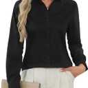 J.VER Button Down Shirts for Women Stretch Collared Cotton Long Sleeve Dress Shirt Business Casual Blouse for Work (Black, XL)