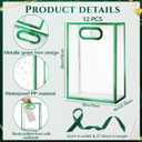 Aliceset Clear Plastic Gift Bag with Die Cut Handle Reusable PP Favor Bag with Ribbon for Graduation Wedding Bridal Birthday Baby Shower Party Small Business,10x7x3.15in(Green Foil,12 Pcs)