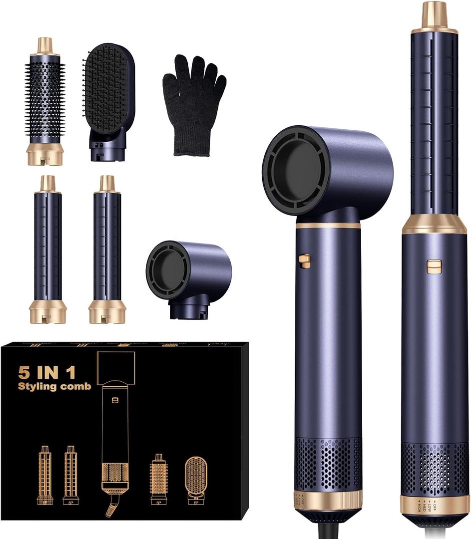 5 in 1 Hair Dryer Brush Set, Negative Ion Blow Dryer Brush Upgrade Hot Air Brush Air Styler Curling Wrap Air Curler, Curling Iron Hair Styling Tools As A Gift for Straight/Curl/Drying/Smoothing 