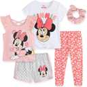 Disney Minnie Mouse Little Mermaid Girls 5 Piece Set with 2 Tops, Leggings, Shorts & Scrunchie for Toddlers & Big Kids, 6