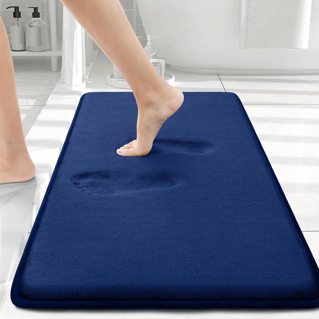 Smiry Memory Foam Bath Mat 30x20, Extra Soft and Absorbent Bathroom Mats, Non Slip Washable Carpet for Floor, Shower and Tub, Navy Blue