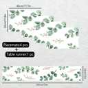 5-Piece Eucalyptus & White Berry Table Runner & Placemat Set – Includes 1 Runner & 4 Placemats – Elegant Green Leaves & White Flowers Design for Dining Table Decor