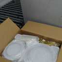 BESTVIP 600PCS Clear Gold Dinnerware Set for 100 Guests, Plastic Plates for Party, Christmas and New Year, 100 Disposable Plates, 100 Dessert Plates, 100 Cups, 100 Spoons, 100 Forks and 100 Knives