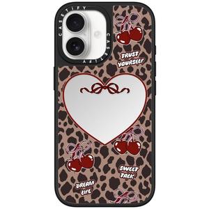 CASETiFY Mirror iPhone 17 Case [Reflective/Compatible with Magsafe / 4.9 ft. 1X Military Grade Drop Protection] - Leopard Cherries - Silver On Black