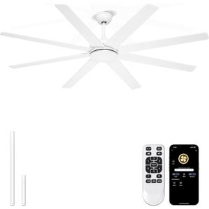 72 Inch Large Ceiling Fans Without Lights, 8 Blades White Ceiling Fan Remote/APP Control, Reversible Big Ceiling Fan for Shop Garage Living Rooms
